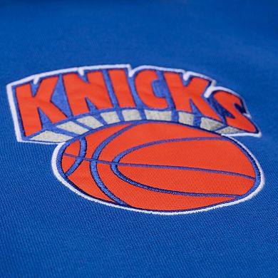 Men's Mitchell & Ness Blue New York Knicks Throw It Back Quilted Fleece Quarter-Zip Hoodie