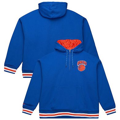 Men's Mitchell & Ness Blue New York Knicks Throw It Back Quilted Fleece Quarter-Zip Hoodie
