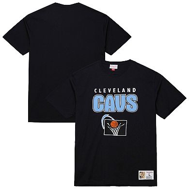 Men's Mitchell & Ness Black Cleveland Cavaliers Hardwood Classics Throw It Back Premium T-Shirt