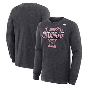 Men's Fanatics Heather Charcoal Inter Miami CF 2025 MLS Cup Champions Locker Room Long Sleeve T-Shirt