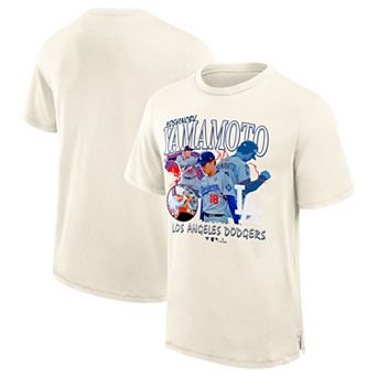 Men's Fanatics Yoshinobu Yamamoto Cream Los Angeles Dodgers Montage T-Shirt