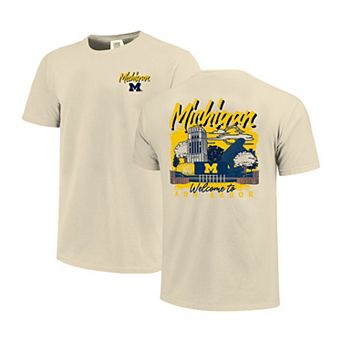 Men's Image One Natural Michigan Wolverines Comfort Colors Hand-Drawn Campus Stack T-Shirt