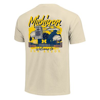 Men's Image One Natural Michigan Wolverines Comfort Colors Hand-Drawn Campus Stack T-Shirt
