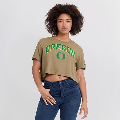 Women's Nike Tan Oregon Ducks Athletic Prep Arch Dri-FIT Cropped T-Shirt