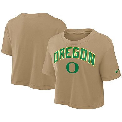 Women's Nike Tan Oregon Ducks Athletic Prep Arch Dri-FIT Cropped T-Shirt