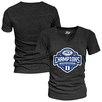 Women's Blue 84 Black Duke Blue Devils 2025 ACC Football Champions Locker Room V-Neck Tri-Blend T-Shirt