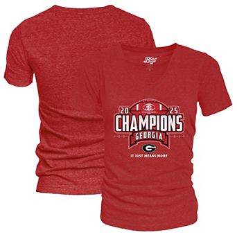 Women's Blue 84 Red Georgia Bulldogs 2025 SEC Football Champions Locker Room V-Neck T-Shirt