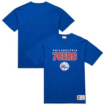 Men's Mitchell & Ness Royal Philadelphia 76ers Hardwood Classics Throw It Back Premium T-Shirt