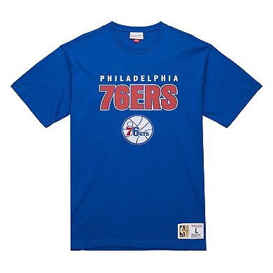 Men's Mitchell & Ness Royal Philadelphia 76ers Hardwood Classics Throw It Back Premium T-Shirt