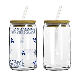 Logo Brands Los Angeles Dodgers 16oz. Step And Repeat Glass Can with Lid & Straw 2-Pack