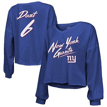 Women's Majestic Threads Jaxson Dart Royal New York Giants Script Name & Number Long Sleeve T-Shirt