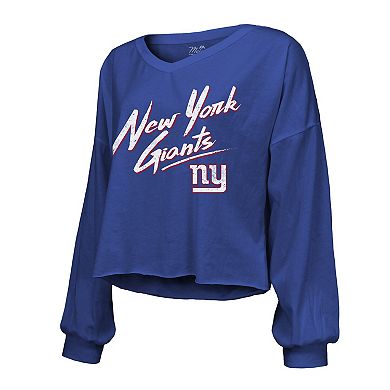 Women's Majestic Threads Jaxson Dart Royal New York Giants Script Name & Number Long Sleeve T-Shirt