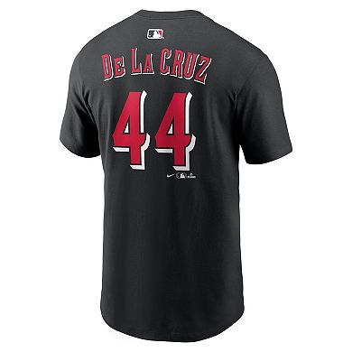 Men's Nike Elly De La Cruz Black Cincinnati Reds Name & Number T-Shirt