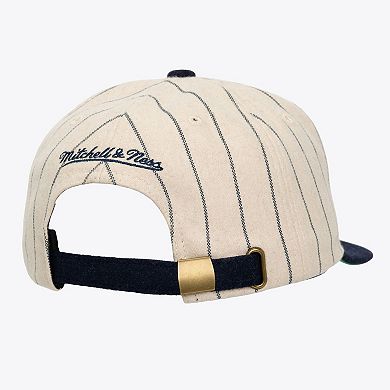 Unisex Mitchell & Ness Cream Chicago Cubs Vintage Ground Melton Wool Pinstripe Adjustable Hat