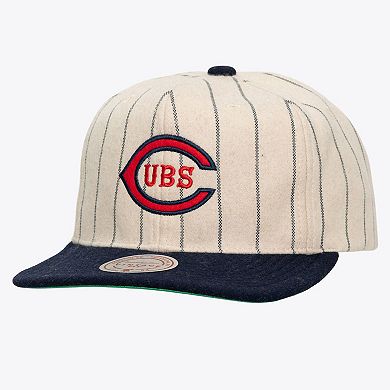Unisex Mitchell & Ness Cream Chicago Cubs Vintage Ground Melton Wool Pinstripe Adjustable Hat