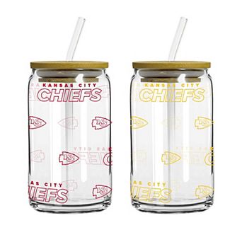 Logo Brands Kansas City Chiefs 16oz. Step And Repeat Glass Can with Lid & Straw 2-Pack
