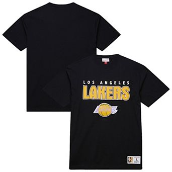 Men's Mitchell & Ness Black Los Angeles Lakers Hardwood Classics Throw It Back Premium T-Shirt