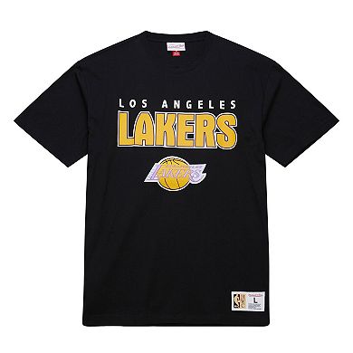 Men's Mitchell & Ness Black Los Angeles Lakers Hardwood Classics Throw It Back Premium T-Shirt