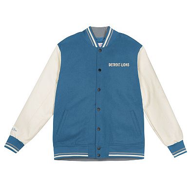 Youth Mitchell & Ness Light Blue/Cream Detroit Lions Full-Snap Varsity Jacket