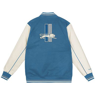 Youth Mitchell & Ness Light Blue/Cream Detroit Lions Full-Snap Varsity Jacket