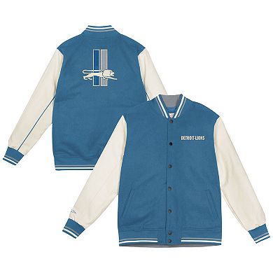 Youth Mitchell & Ness Light Blue/Cream Detroit Lions Full-Snap Varsity Jacket