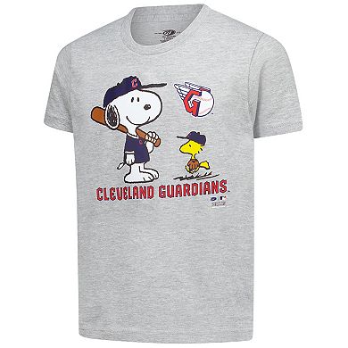 Youth Heather Gray Cleveland Guardians Peanuts Snoopy T-Shirt