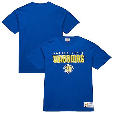 Men's Mitchell & Ness Royal Golden State Warriors Hardwood Classics Throw It Back Premium T-Shirt
