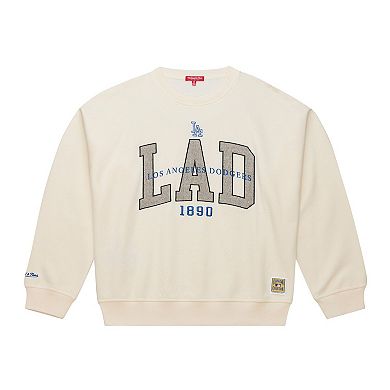 Women's Mitchell & Ness Cream Los Angeles Dodgers Premium Crewneck Sweatshirt