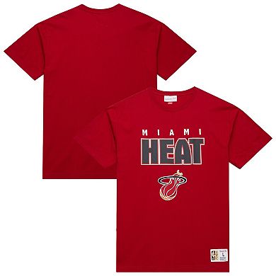 Men's Mitchell & Ness Red Miami Heat Hardwood Classics Throw It Back Premium T-Shirt