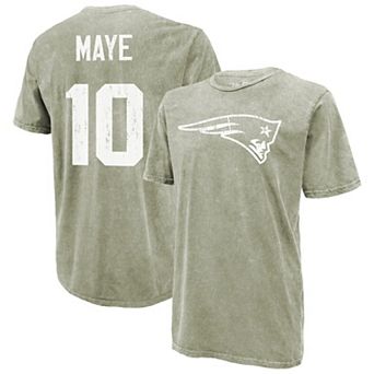 Men's Majestic Threads Drake Maye Moss Green New England Patriots Mineral Wash Name & Number T-Shirt