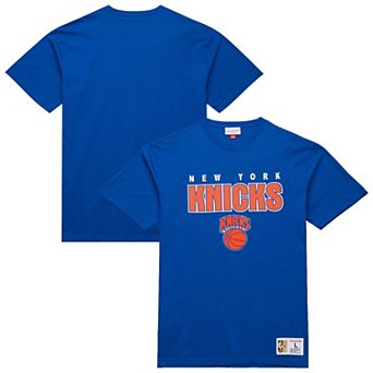 Men's Mitchell & Ness Blue New York Knicks Hardwood Classics Throw It Back Premium T-Shirt
