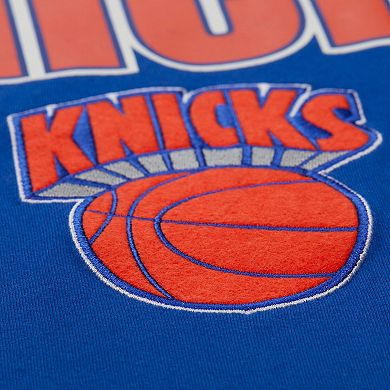 Men's Mitchell & Ness Blue New York Knicks Hardwood Classics Throw It Back Premium T-Shirt