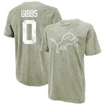Men's Majestic Threads Jahmyr Gibbs Moss Green Detroit Lions Mineral Wash Name & Number T-Shirt