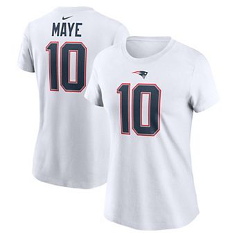 Women's Nike Drake Maye White New England Patriots Player Name & Number T-Shirt