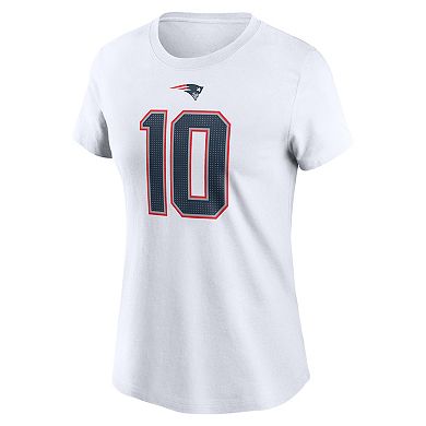 Women's Nike Drake Maye White New England Patriots Player Name & Number T-Shirt