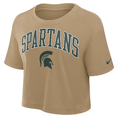 Women's Nike Tan Michigan State Spartans Athletic Prep Arch Dri-FIT Cropped T-Shirt