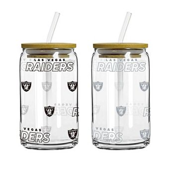 Logo Brands Las Vegas Raiders 16oz. Step And Repeat Glass Can with Lid & Straw 2-Pack