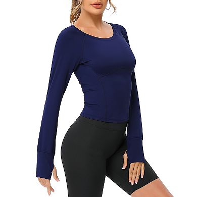 Women's Compression Workout Shirt Long Sleeve Athletic Top for Running Basic T-Shirt