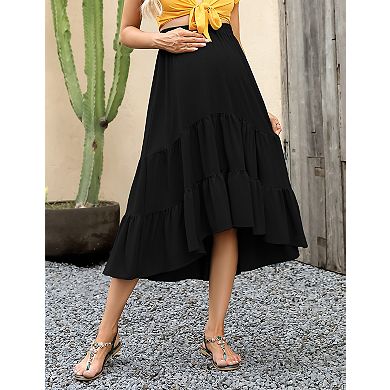 Women's High Waist Maternity Skirts Ruffled Tiered Casual A Line Swing Boho Skirts