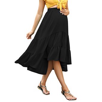 Women's High Waist Maternity Skirts Ruffled Tiered Casual A Line Swing Boho Skirts