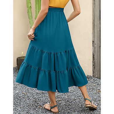 Women's High Waist Maternity Skirts Ruffled Tiered Casual A Line Swing Boho Skirts