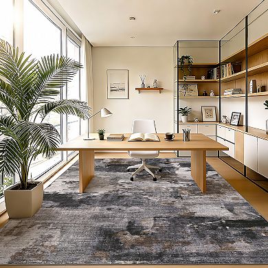 Modern Abstract Area Rug Non Slip Low Pile Machine Washable Foldable Carpet for Living Room Laundry