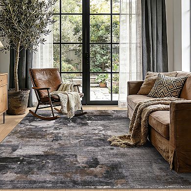 Modern Abstract Area Rug Non Slip Low Pile Machine Washable Foldable Carpet for Living Room Laundry