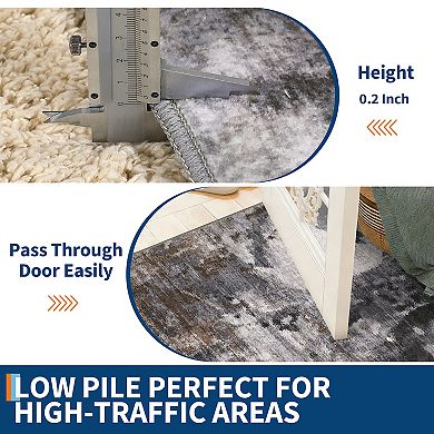 Modern Abstract Area Rug Non Slip Low Pile Machine Washable Foldable Carpet for Living Room Laundry