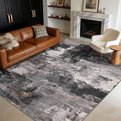 Modern Abstract Area Rug Non Slip Low Pile Machine Washable Foldable Carpet for Living Room Laundry