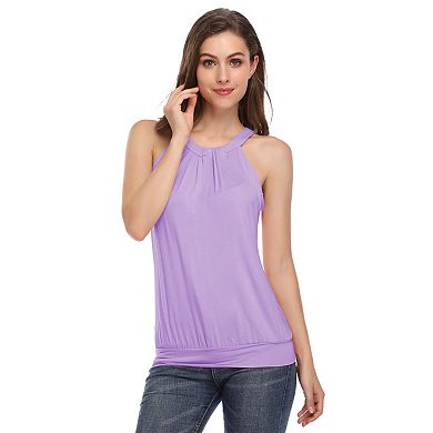 Women's Halter Neck Pullover Sleeveless Solid Color Knitted Top Blouse