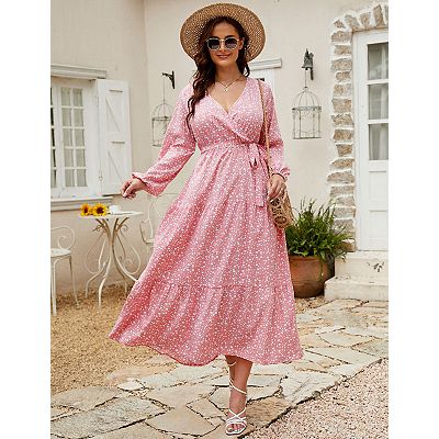 flowy maxi dress with sleeves plus size Yesfashion Women's Plus Size V-Neck Long Sleeve Dress with Pockets Casual Flowy Maxi Dress for Everyday Wear, Size: 4XL, Green