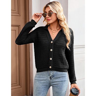 Women's Lightweight V-Neck Cardigan Solid Button-Up Open Front Sweater