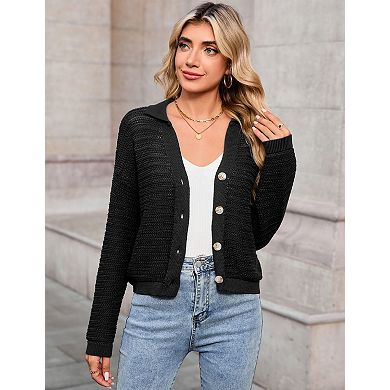 Women's Lightweight V-Neck Cardigan Solid Button-Up Open Front Sweater