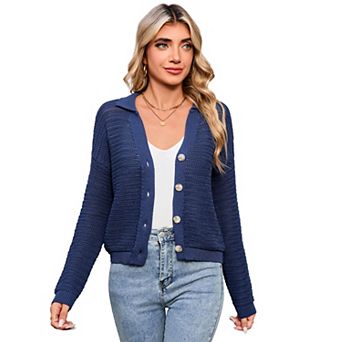 Women's Lightweight V-Neck Cardigan Solid Button-Up Open Front Sweater